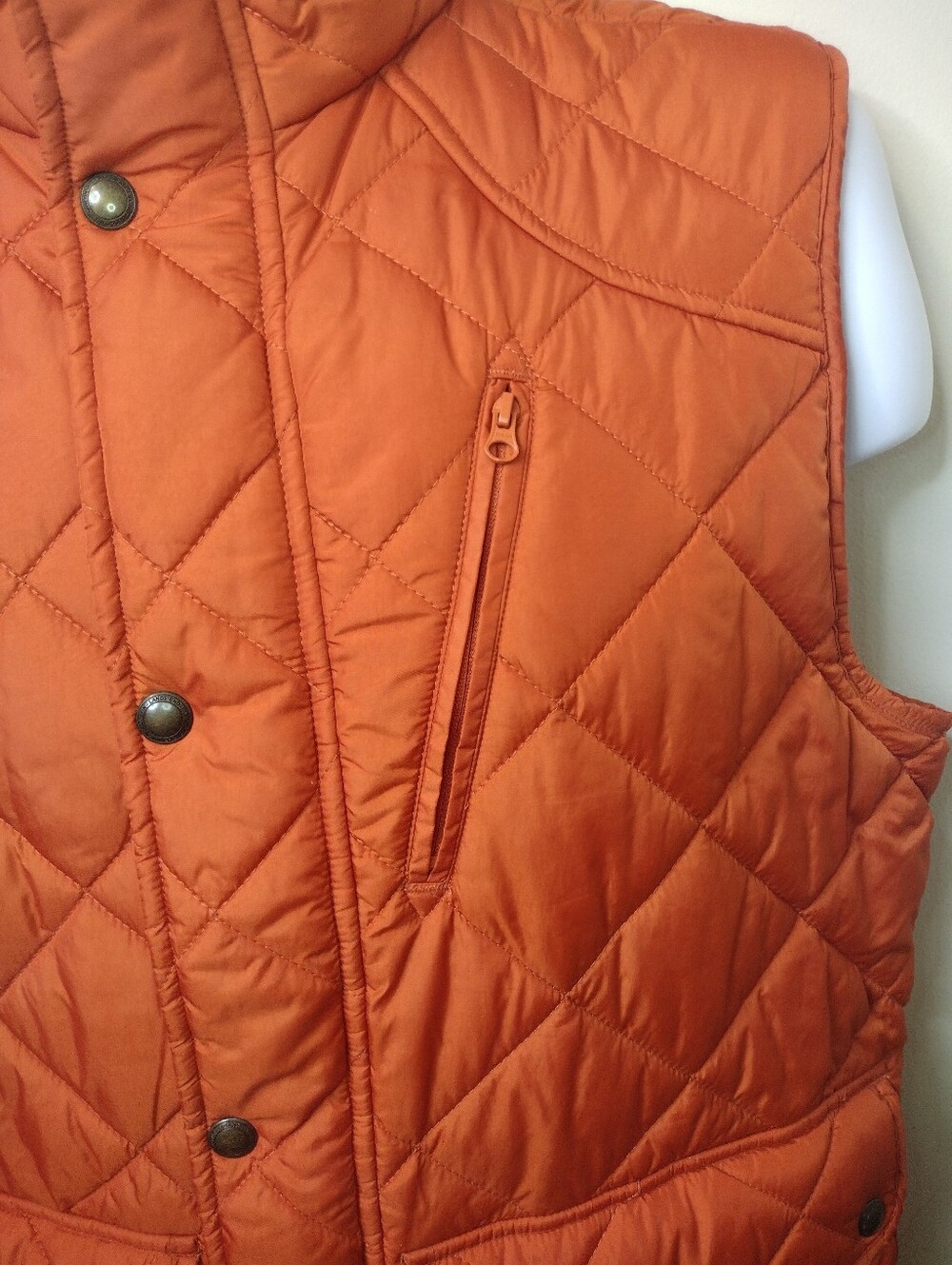 Lands' End Men's Quilted Orange Lightweight Layering Vest - Picture 3 of 7